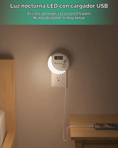 Vista 5 de Alitayee Luz nocturna LED, luces nocturnas enchufables a la pared, luz nocturna inteligente con sensor de luz nocturna con cargador USB C