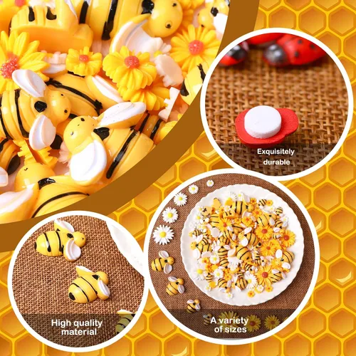 Vista 3 de 200 piezas de resina mini decoración de girasol de abeja margarita adorno de abejas, abalorios de abejas, cuentas epoxi de mariquitas, manualidades
