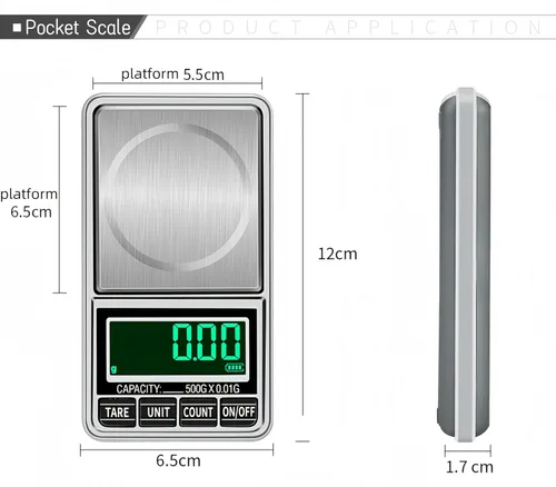 Vista 4 de Báscula digital de bolsillo para joyería, 17.64 oz, 0.00 oz, precisión recargable por USB, portátil, mini gramos, báscula de alimentos para moneda