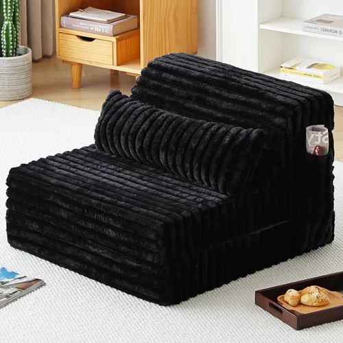 Vista 18 de Sofá cama plegable tamaño individual, colchón convertible con almohada, colchón de pana gruesa para el suelo, sofá cama con bolsillo lateral