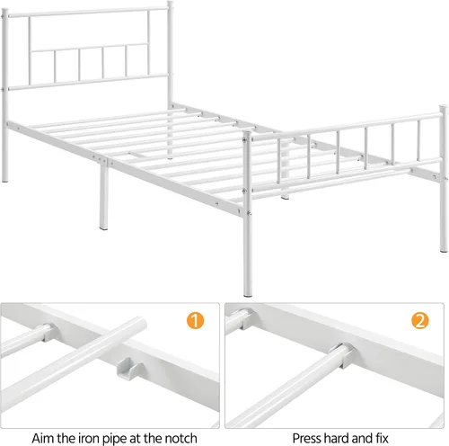 Vista 6 de Yaheetech Base de cama de metal de tamaño Individual de 13 pulgadas con cabecera y plataforma de estribo, Base de cama con almacenamiento,