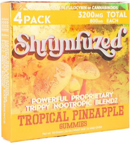 Vista 2 de Shrumfuzed Gomitas nootrópicas patentadas de 3200 mg - Mezcla de hongos nootrópicos de melena de león, reishi, chaga y cordycep (4, piña tropical)