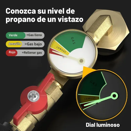 Vista 3 de Adaptador de relleno de propano mejorado para tanques de 1 libra, con válvula y manómetro, llena botellas de 1 libra desde tanque de 20 libras