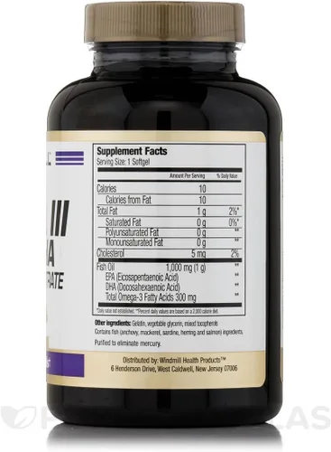 Vista 2 de Windmill Aceite de pescado Omega 3 1,000 mg cápsulas blandas, 90 ct