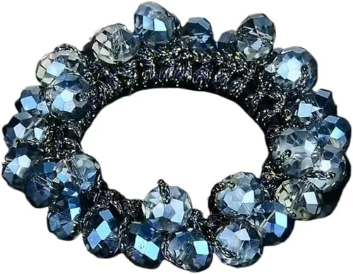 Vista 2 de Accesorios para el cabello de perlas de crisantemo flor de cristal para el pelo, banda de goma elástica alta tejida a mano, accesorios para mujer