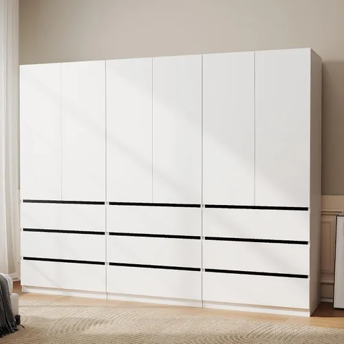 Vista 13 de Armario Ropero Closet con Cajones: Armario Grande Blanco de 75" con 2 Puertas para Colgar Ropa, Armarios de Madera Modernos para Dormitorio con 2