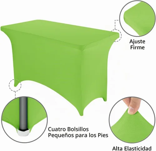 Vista 3 de Peomeise - Funda de mesa de elastano de 4 pies, mantel rectangular elástico de elastano (verde manzana, 4 pies)