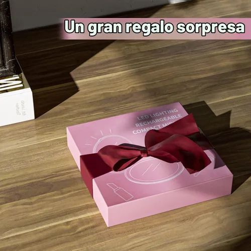 Vista 7 de Espejo compacto con iluminación LED, espejo de maquillaje de viaje de aumento 1X/5X de 4 pulgadas, espejo compacto portátil recargable con luz