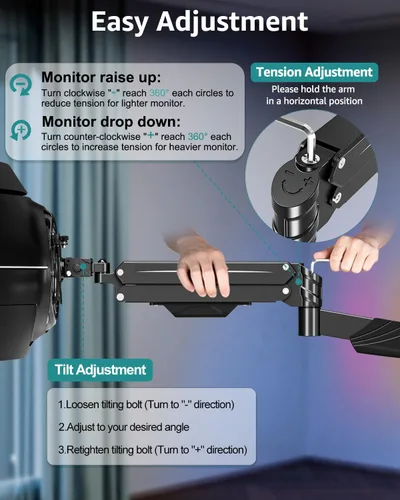Vista 9 de MOUNT PRO Soporte de pared para monitor para pantallas ultrawide de 17-43", Soporte de pared para monitor de brazo único que soporta hasta 33.1