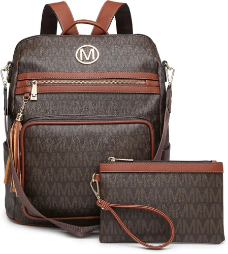 Vista 61 de MKP COLLECTION Mochila de moda para mujer, bolsa convertible grande para mujer, mochila de viaje, bolsa de hombro, juego de 2 piezas con borla, Beige
