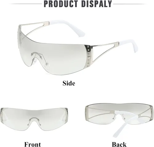 Vista 5 de JUDOO Y2K - Gafas de sol envolventes para mujeres y hombres de los años 2000 sin montura futuristas escudo de moda