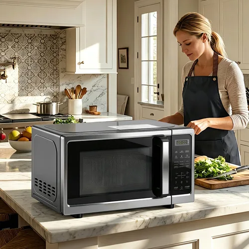 Vista 8 de Hornos microondas de encimera de 0.7 pies cúbicos, horno microondas de 700 vatios con iluminación LED, plato giratorio y bloqueo para niños