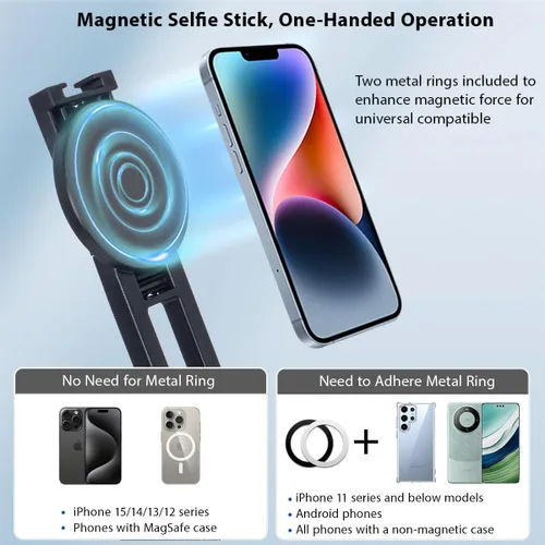 Vista 2 de Koolehaoda - Trípode magnético para selfie de 64 pulgadas, 5 en 1 con control remoto inalámbrico Trípode portátil para teléfono, compatible