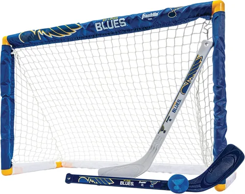 Vista 32 de Franklin Sports NHL - Juego de mini hockey para niños, portería de hockey sobre rodilla, pelota + 2 palos, juego de juguetes para interiores