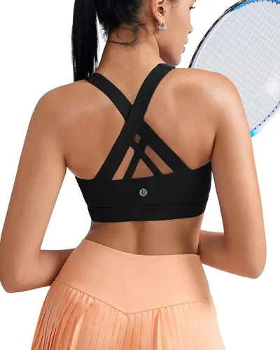 Vista 5 de RUNNING GIRL - Sujetadores deportivos para mujer, sujetadores deportivos con tiras acolchadas y espalda cruzada de apoyo medio con copas extraíbles