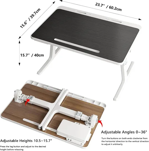 Vista 5 de Escritorio para computadora portátil para cama, escritorio de regazo ajustable, bandejas para comer y escribir, soporte portátil para computadora