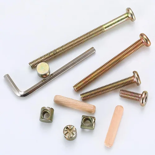 Vista 6 de Kit de Repuesto de 16 Piezas para Cuna, Pernos y Tuercas de Barril y Clavijas de Madera, Tornillos de Cabeza Hexagonal con Casquillo para Cabeceros