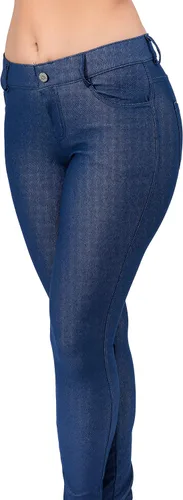Vista 6 de Ylluo Jean Look - Pantalones de aspecto de jeans para mujer con bolsillos y mezcla de algodón modelos capri y largo completo