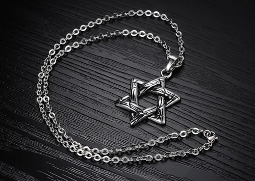 Vista 2 de Joyplancraft - Collar de acero inoxidable para hombre, diseño de estrella de David, chapado en plata