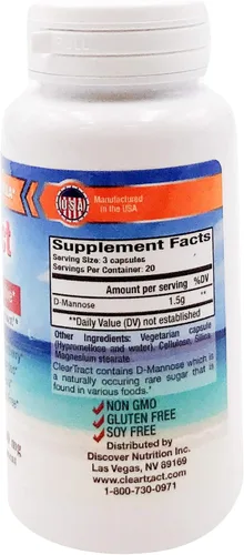 Vista 2 de Cleartract Cápsulas de fórmula D-manosa, 500 mg, 60