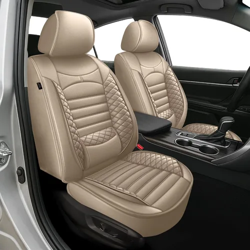 Vista 26 de 2 Fundas de Asiento Delantero Compatibles con Honda HRV Sport, LX, EX, EX-L, Touring 2016-2025 - Fundas de Asiento de Cuero Impermeables y #014 Beige