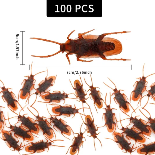 Vista 2 de Diueoly Cucarachas falsas, 100 piezas de cucarachas falsas de plástico, divertidos juguetes de chiste, cucarachas falsas realistas, bromas, regalos