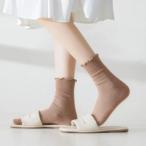 Vista 25 de Mcool Mary Calcetines para mujer, con volantes, estilo casual, transpirables, de punto, de algodón, con volantes, paquete de 6