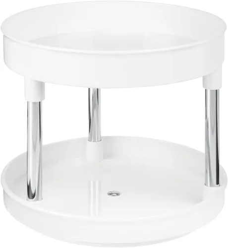 Vista 7 de mDesign Lazy Susan - Mesa giratoria de 2 niveles, contenedor de almacenamiento de alimentos para armarios, despensa, nevera, encimeras, organizador