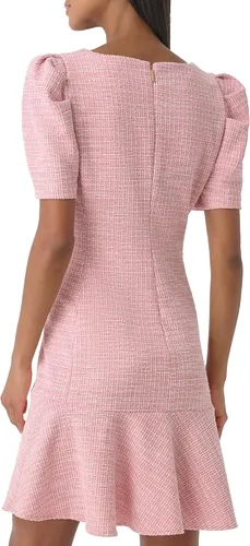Vista 4 de Karl Lagerfeld Paris Vestido de tweed con cuello cuadrado y mangas abullonadas para mujer