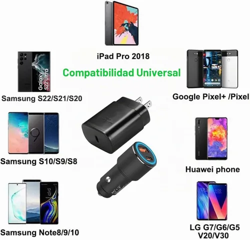 Vista 7 de Samsung Tipo C Cargador Super Fast Charging Kit,25W USB C Wall/Car Charger