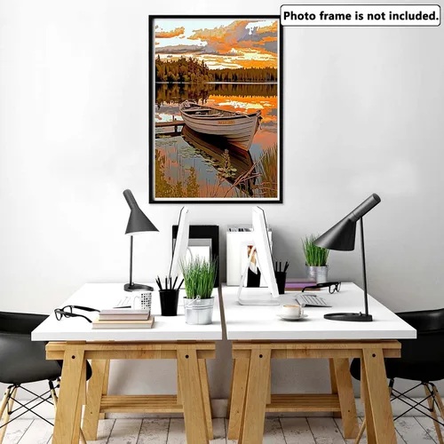 Vista 2 de Yomiie Kits de pintura por números para adultos, barcos, lagos, bricolaje, lienzo, kit de pintura acrílica, fácil de pintar por números