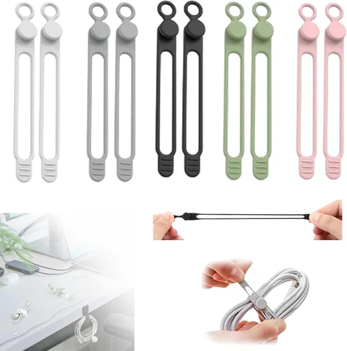 Vista 8 de Organizador de cables de datos, bridas de silicona reutilizables, organizador de cables elásticos multiusos para agrupar y sujetar cables