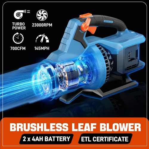 Vista 3 de Soplador de hojas inalámbrico de 40 V, 700 CFM y 145 MPH para una potente limpieza del patio, incluye 2 baterías y cargador de 4.0 Ah, cuenta