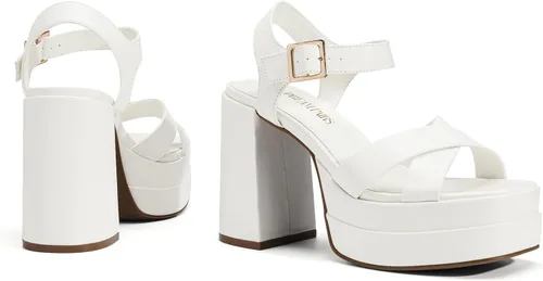 Vista 5 de DREAM PAIRS - Sandalias de tacón grueso con plataforma para mujer, punta cuadrada, correa al tobillo, tacones altos, zapatos Y2K para fiesta y brunch