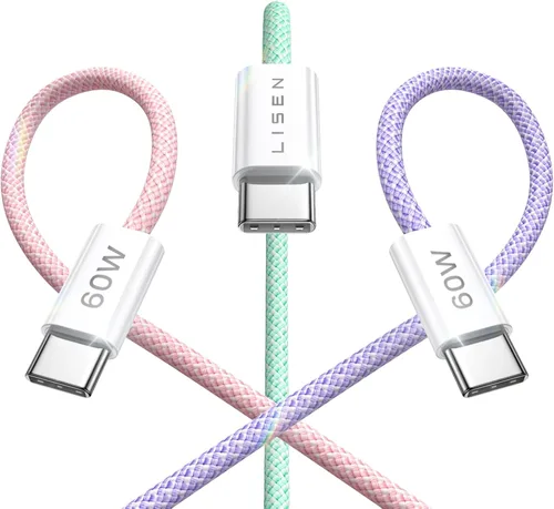Vista 13 de LISEN Cable USB C, paquete de 5 cables USBC a USBC [0.5 pies] para iPhone 17 16e 15 Pro Max, cable de carga rápida de 60 W C a C para Galaxy Negro