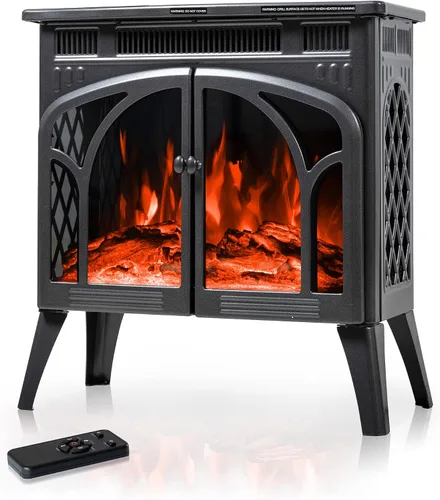 Vista 7 de Electactic Estufa eléctrica de chimenea de 24 pulgadas, estufa de chimenea infrarroja independiente, llama 3D controlable, 4 colores variables