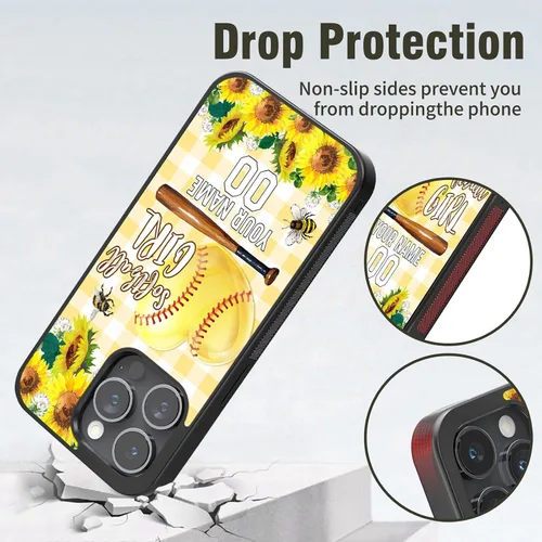 Vista 2 de Funda personalizada para teléfono con texto de Softbol en forma de corazón con girasol para iPhone 17 16 15 14 13 12 11 Pro Max Plus Mini Xs Xr 8