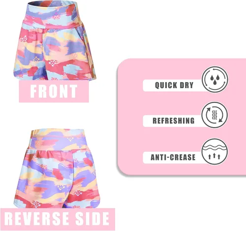 Vista 4 de BIG ELEPHANT Pantalones cortos deportivos para niñas jóvenes, cintura alta, yoga, entrenamiento, tenis, golf, voleibol, fútbol, con bolsillos