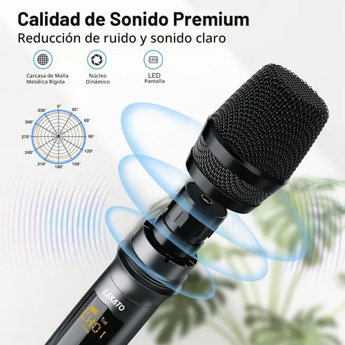 Vista 5 de LEKATO Micrófono Inalámbrico Micrófonos Inalámbricos Recargables con Receptor Sistema de Micrófono de Mano Dual Micrófono Dinámico para Cantar