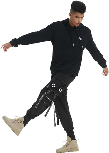 Vista 6 de Hello MrLin Pantalones deportivos para hombre, estilo punk, cargo, holgados, para hip hop, pantalones de harén, pantalones tácticos para atletismo