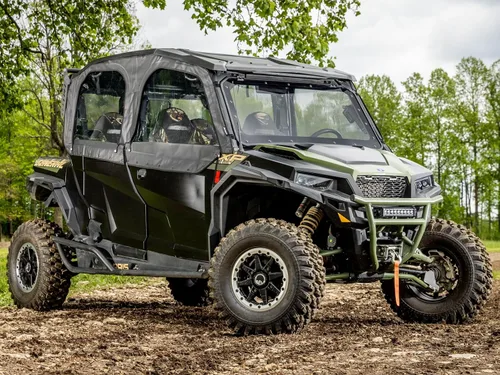 Vista 6 de SuperATV Primal Soft Cab - Puertas superiores para Polaris General 4 1000 2017+ Resistente a las abrasiones Los broches mantienen las ventanas