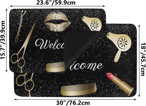 Vista 3 de Felpudo de goma antideslizante con estampado brillante para peluquería, para interiores y exteriores, patio, puerta delantera, decoración del hogar