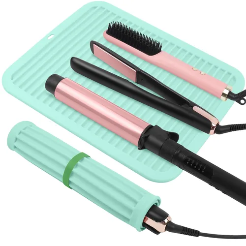 Vista 10 de Alfombrilla de silicona resistente al calor, alfombrilla profesional para herramientas de cabello para rizadores, planchas, alisadores de pelo