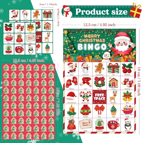 Vista 2 de OHOME Juegos de Navidad Bingo de Navidad para niños – 24 jugadores, manualidades de Navidad, actividades, regalos de fiesta para familias, regalos