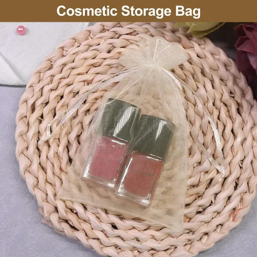 Vista 6 de 100 unidades 4 x 6 pulgadas sheer cordón organza bolsas Sumdirect joyería, bodas y fiestas de navidad favor bolsas de regalo, Beige, 4 x 6