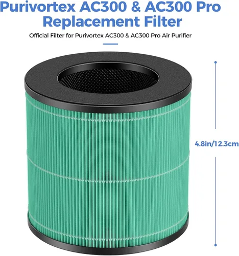 Vista 2 de Purivortex Filtro de repuesto para absorción de toxinas AC300 y AC300 Pro, filtro HEPA 3 en 1 con carbón activado, verde