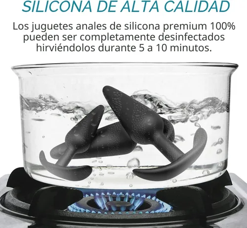 Vista 5 de Tapón anal de silicona, paquete de 3 tapones para los glúteos, juego de entrenamiento para principiantes y usuarios avanzados con base acampanada