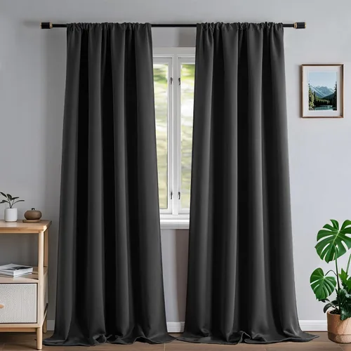 Vista 15 de Cortinas opacas para sala de estar, cortinas 100% opacas de 90 pulgadas de largo, juego de 2 paneles de 2 paneles, con aislamiento térmico, pestaña