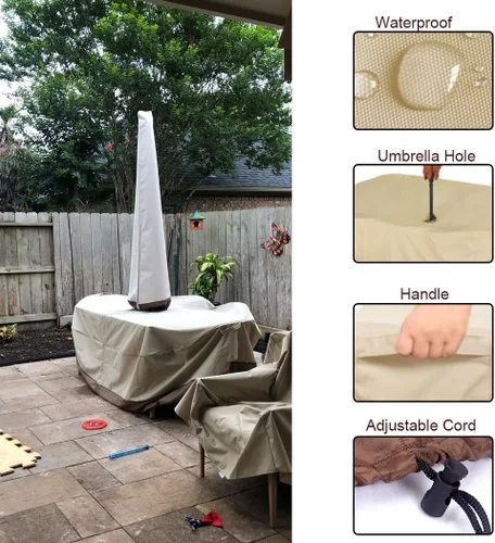 Vista 6 de Juego de sillas de mesa de patio con agujero para paraguas, resistente al agua, funda para muebles de exterior, rectangular, ovalada, para mesa