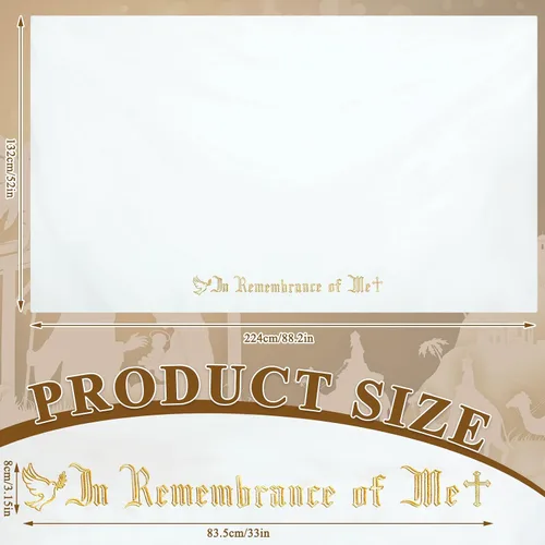Vista 2 de VitalCozy Gran en Recuerdo de Mí Frontal de Altar 88.2x52pulg Cubierta de Paño de Mesa de Comunión Blanca Rectangular Paños de Mesa de Comunión